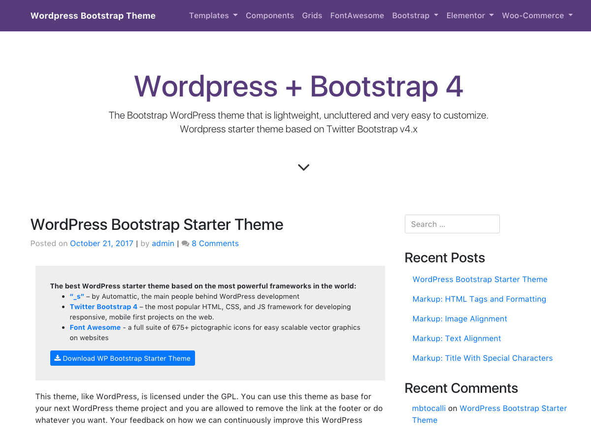 WP Bootstrap Starter website example screenshot