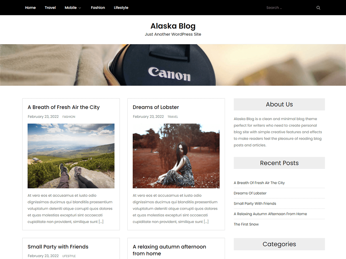 alaska-blog theme websites examples