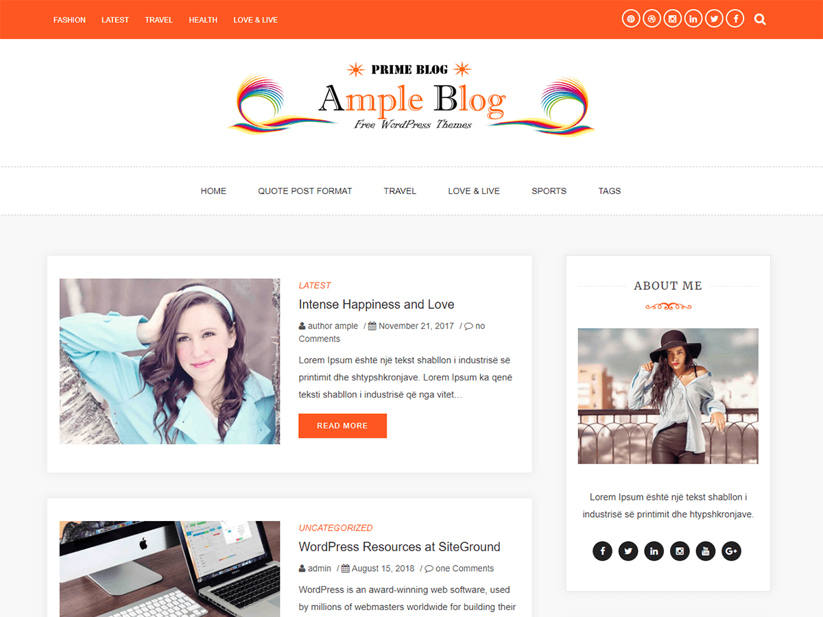 Ample Blog website example screenshot