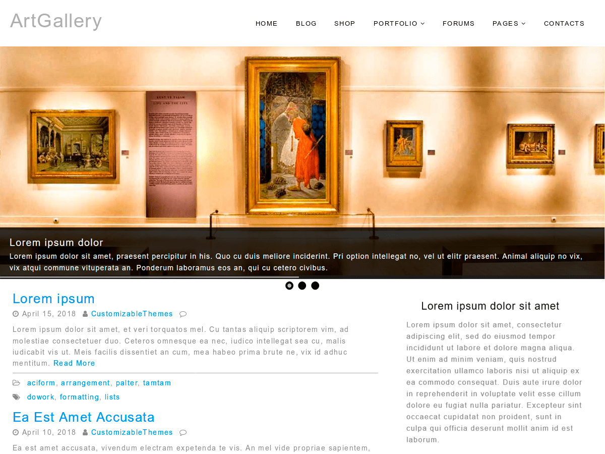 ArtGallery theme websites examples