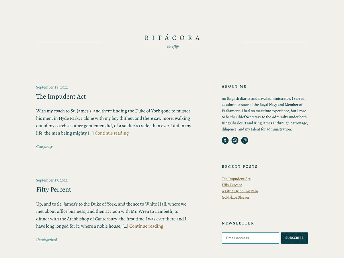 bitacora WordPress theme, websites list used bitacora theme bitacora theme websites examples