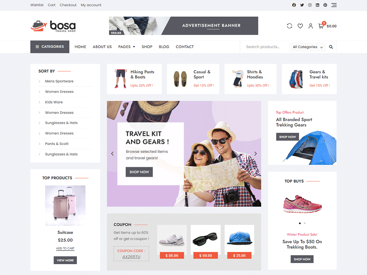 bosa-travel-shop theme websites examples