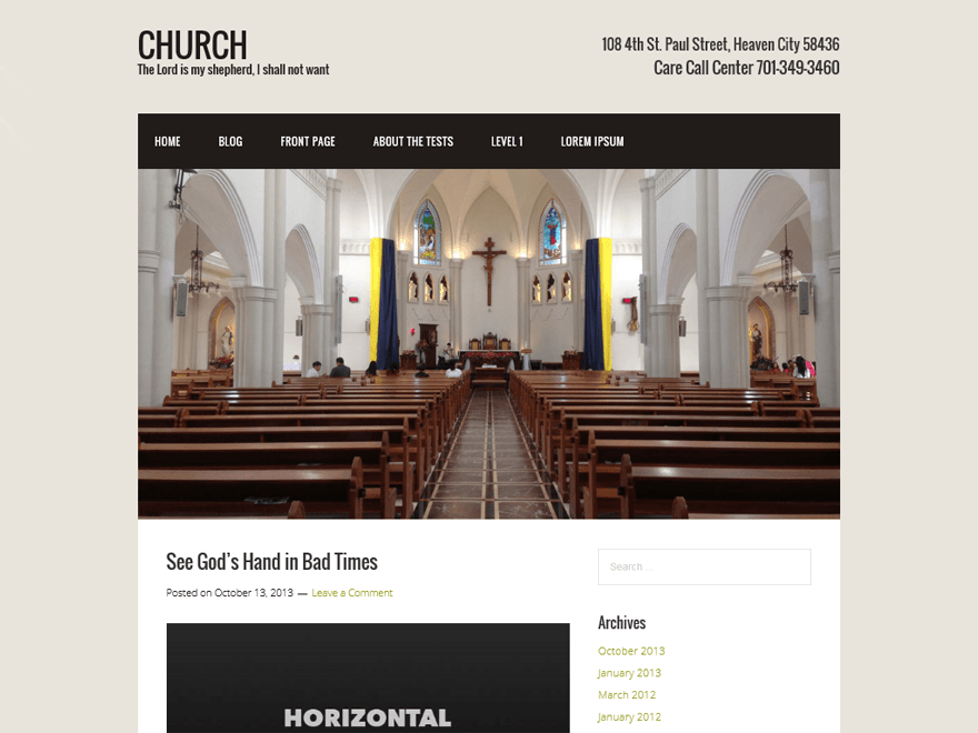 Church website example screenshot