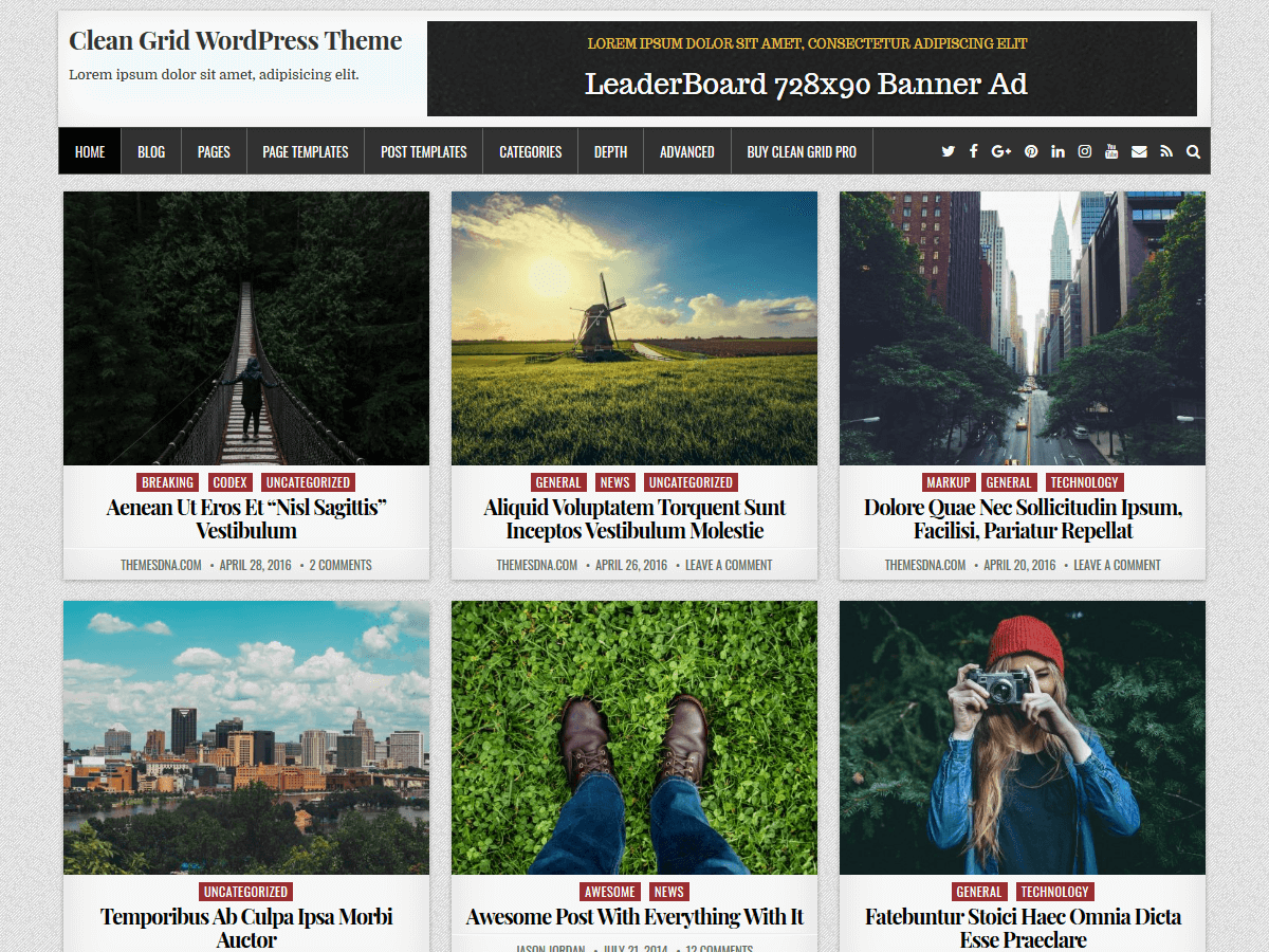 clean-grid theme websites examples
