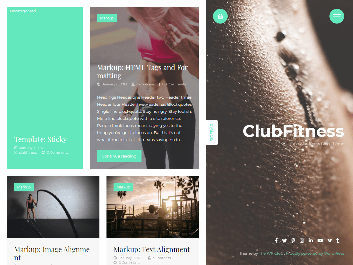 clubfitness theme websites examples