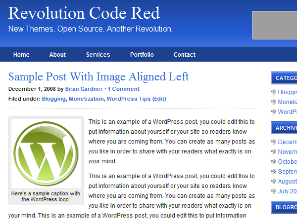 Code Blue theme websites examples