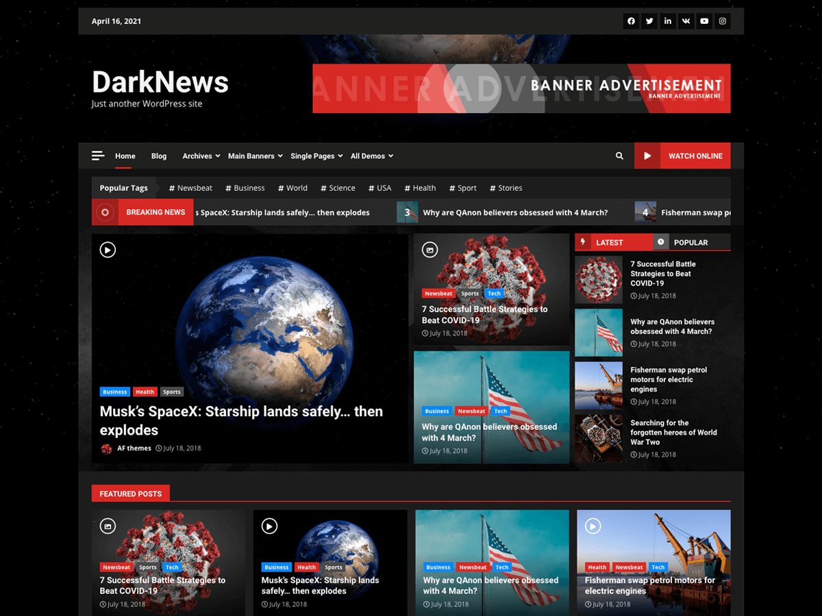 DarkNews website example screenshot