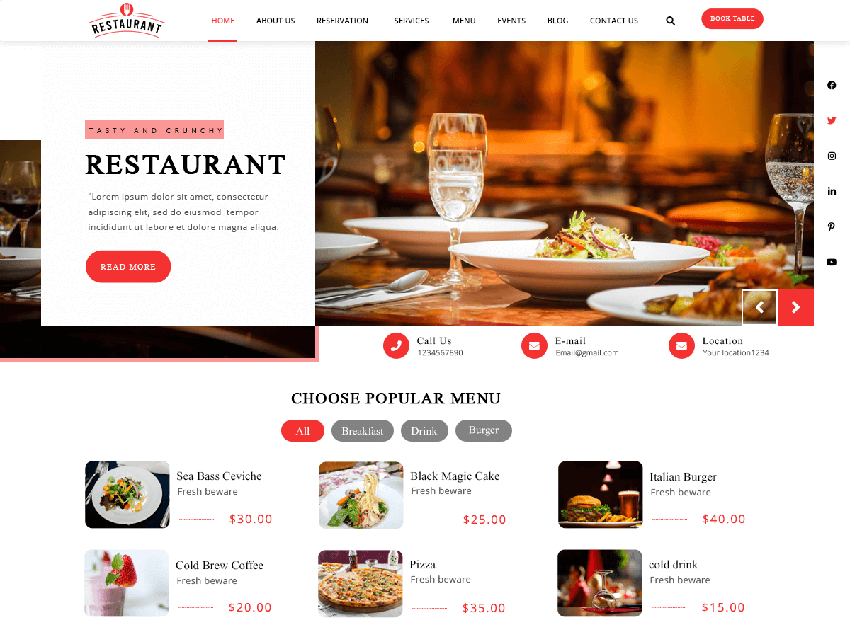 diner-restaurant theme websites examples