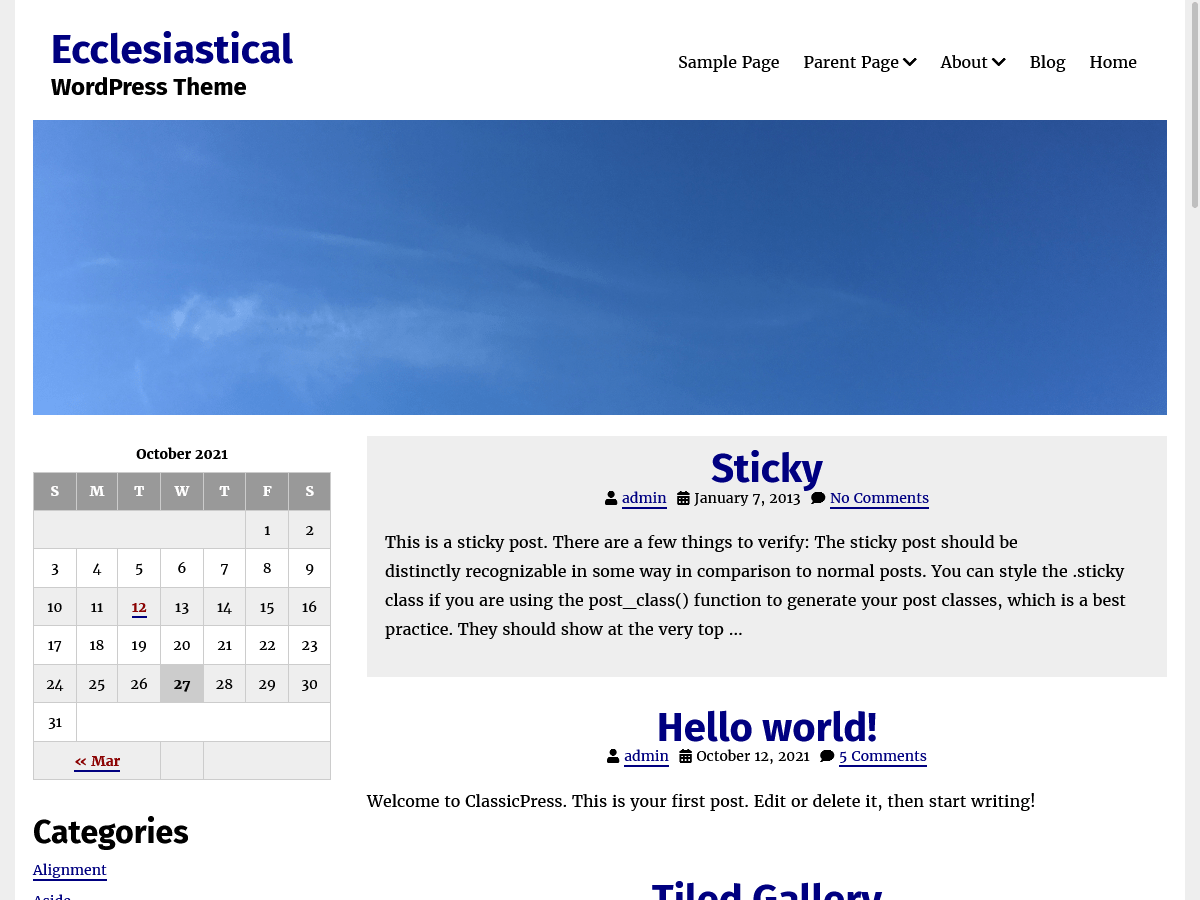 Ecclesiastical website example screenshot