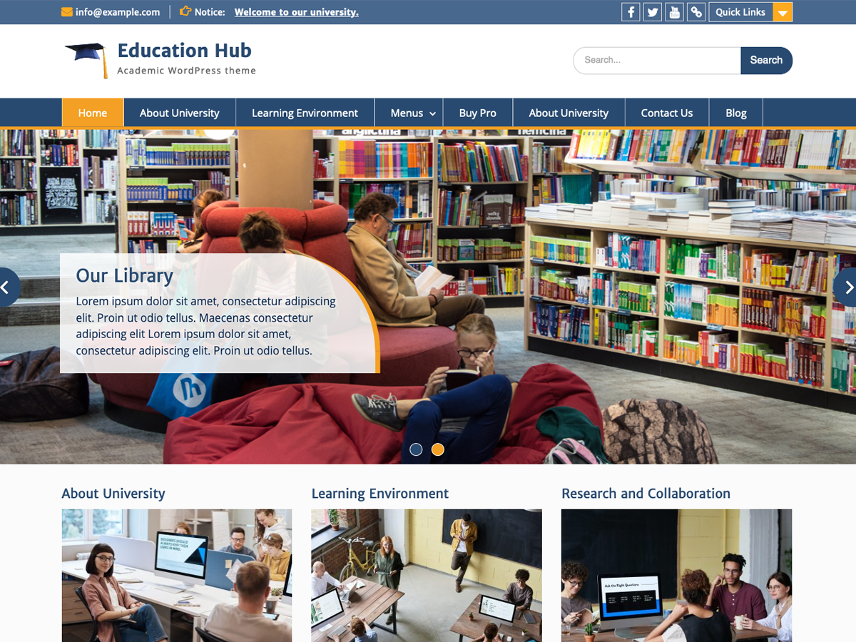 Education Hub website example screenshot