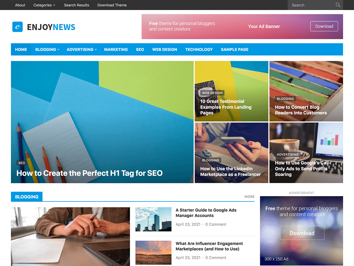 enjoynews theme websites examples