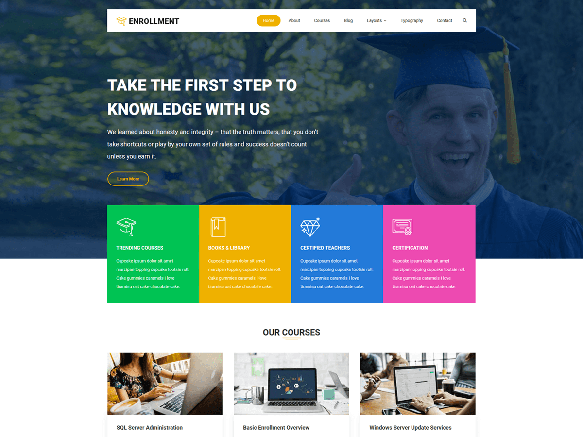 enrollment theme websites examples