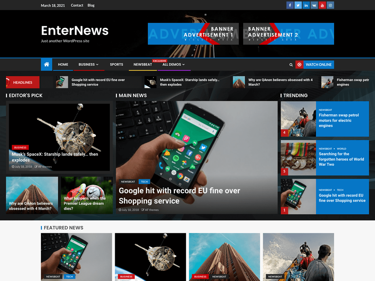 EnterNews website example screenshot