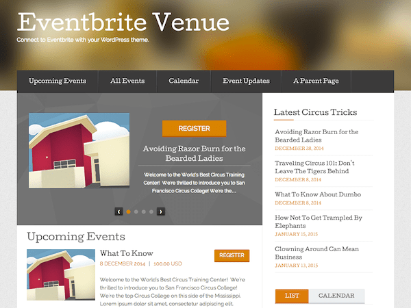 Eventbrite Venue theme websites examples