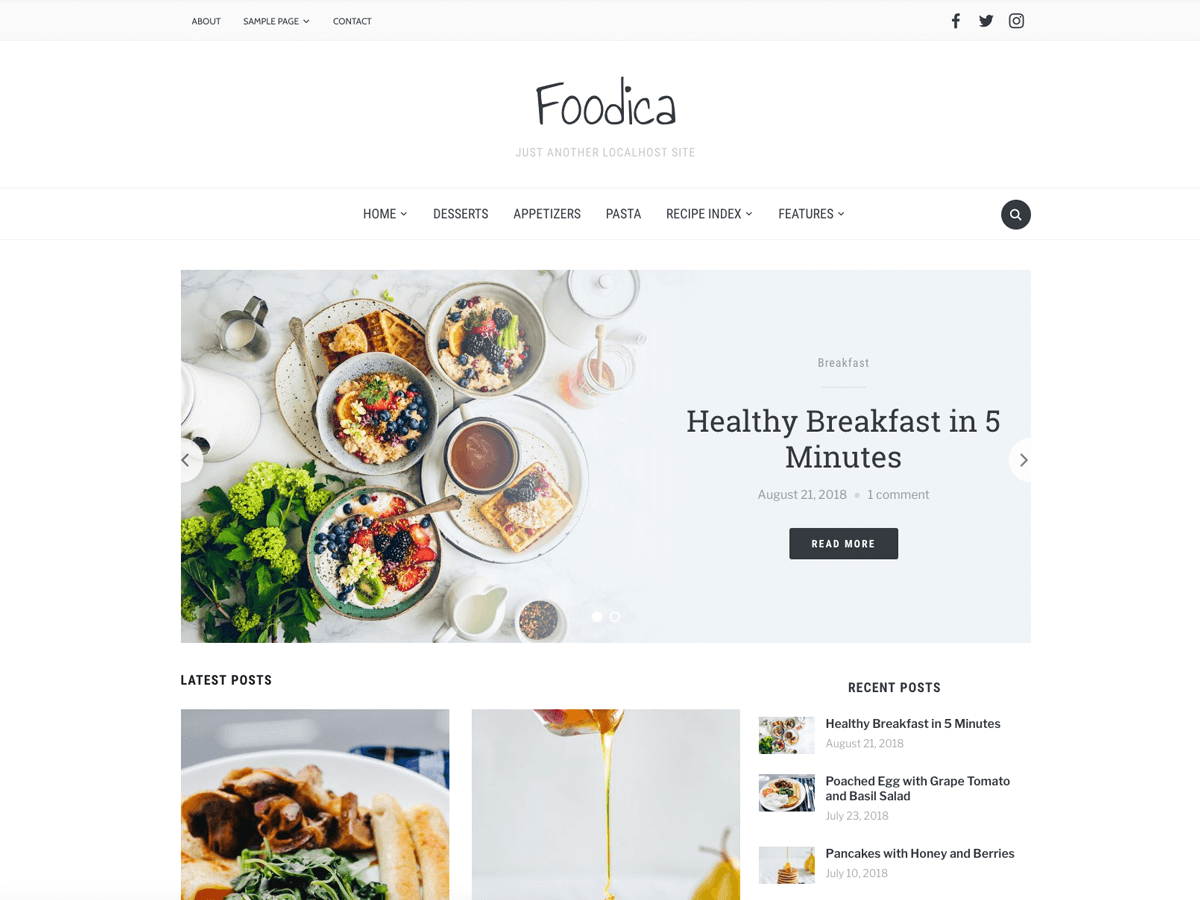 Foodica website example screenshot