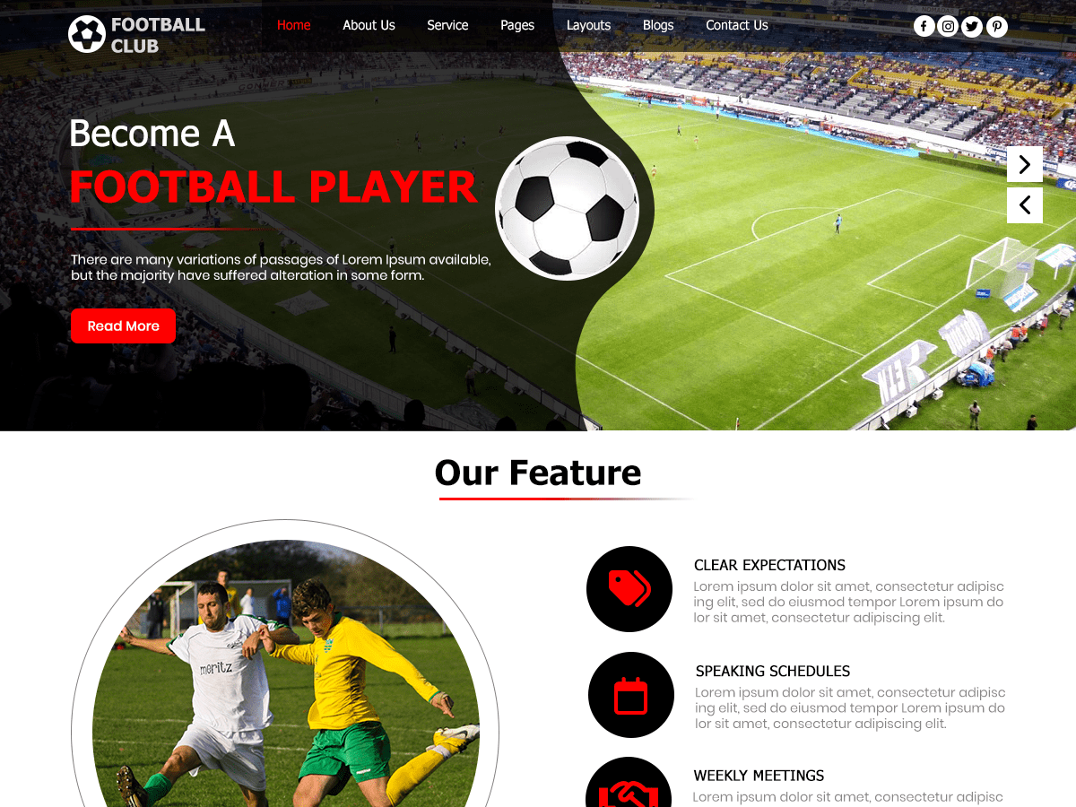 Football Club website example screenshot