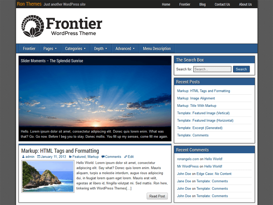 Frontier website example screenshot