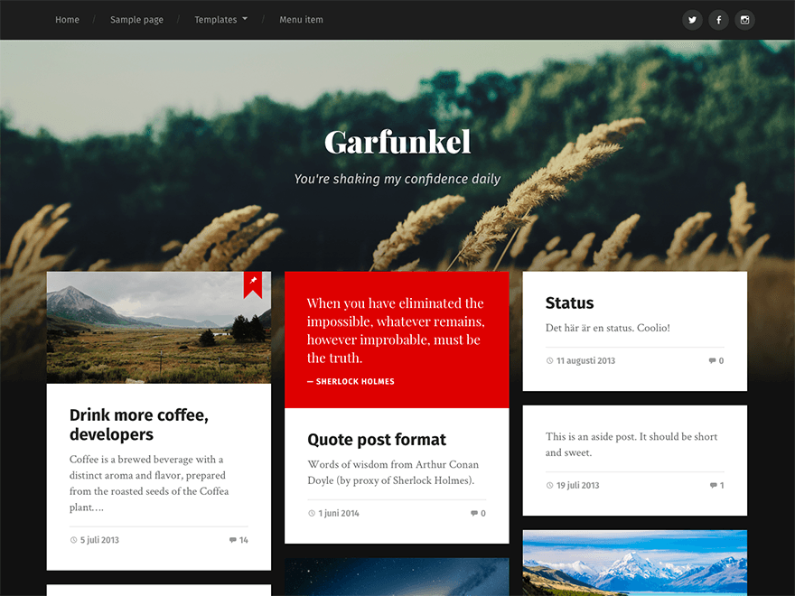 Garfunkel theme websites examples