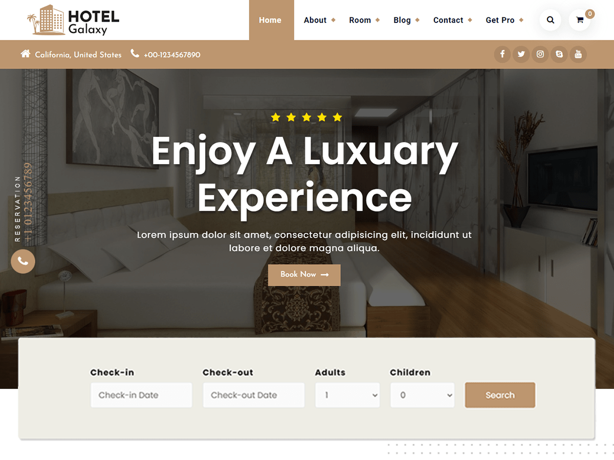 Hotel Galaxy website example screenshot