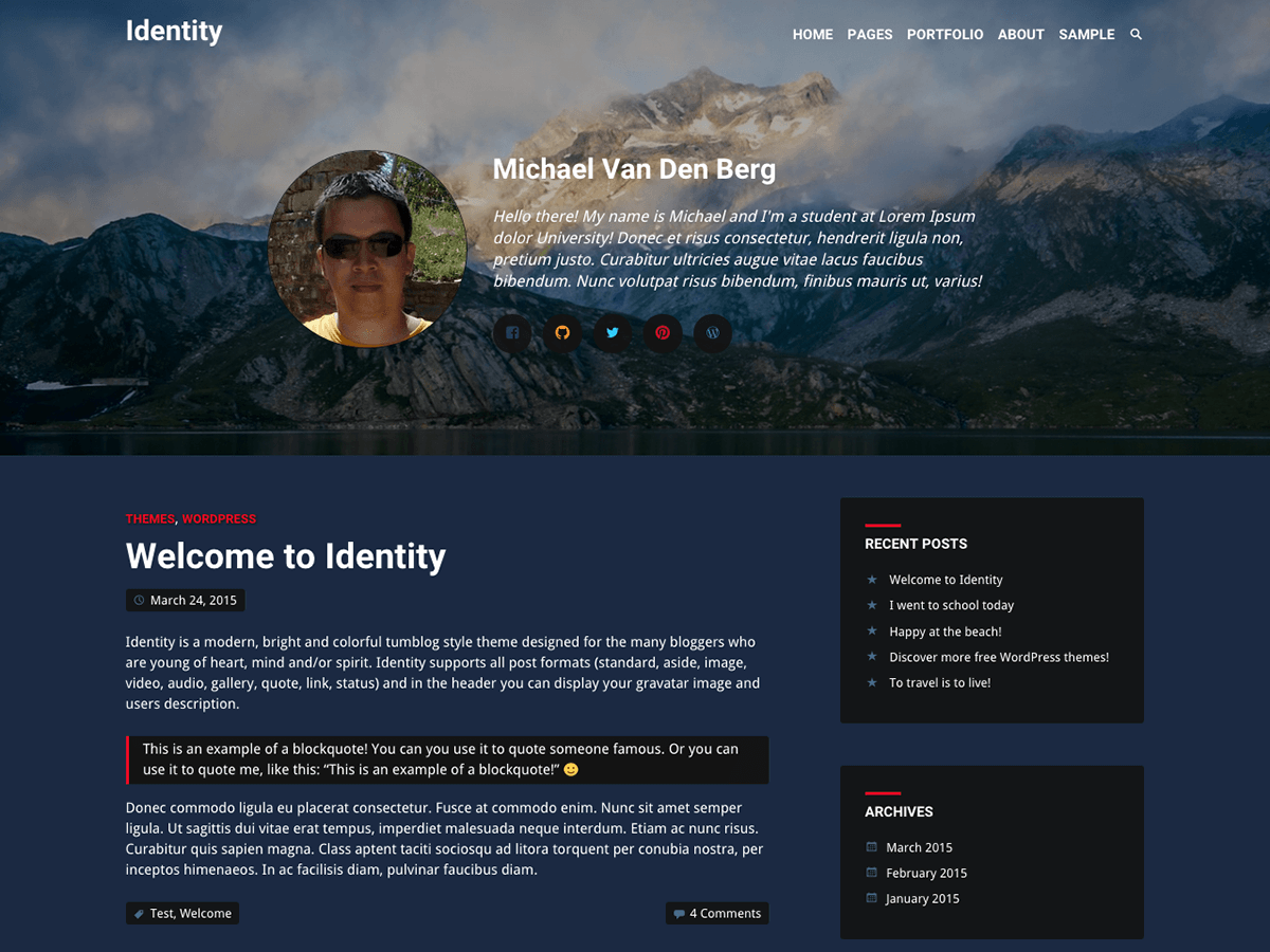 Identity website example screenshot
