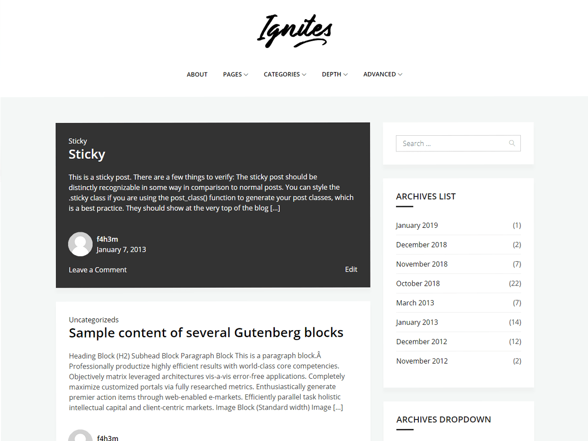 ignites theme websites examples