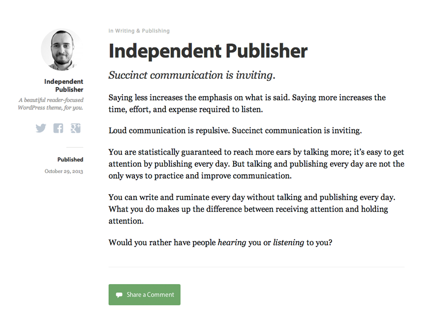 Independent Publisher theme websites examples