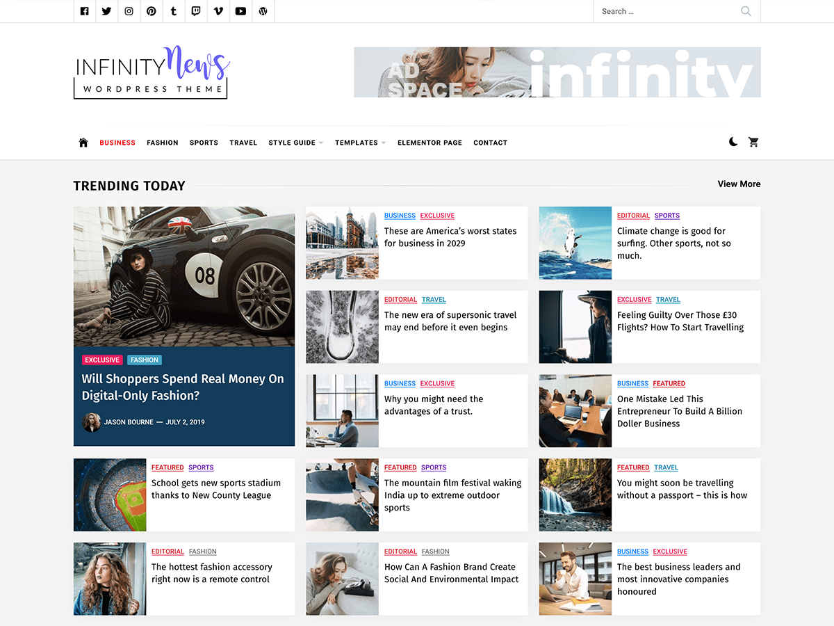 Infinity News website example screenshot