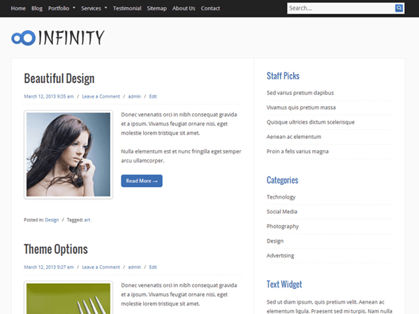 Infinity theme websites examples