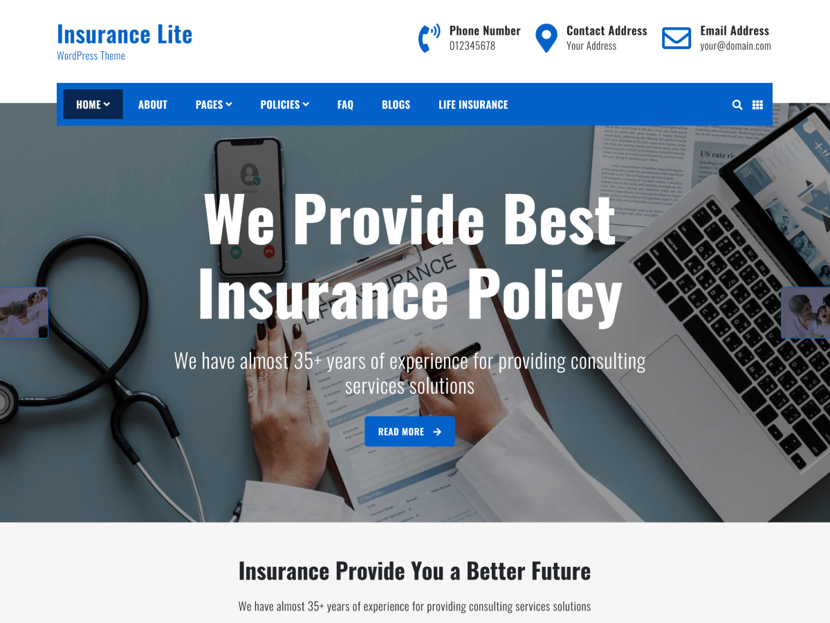 insurance-lite theme websites examples