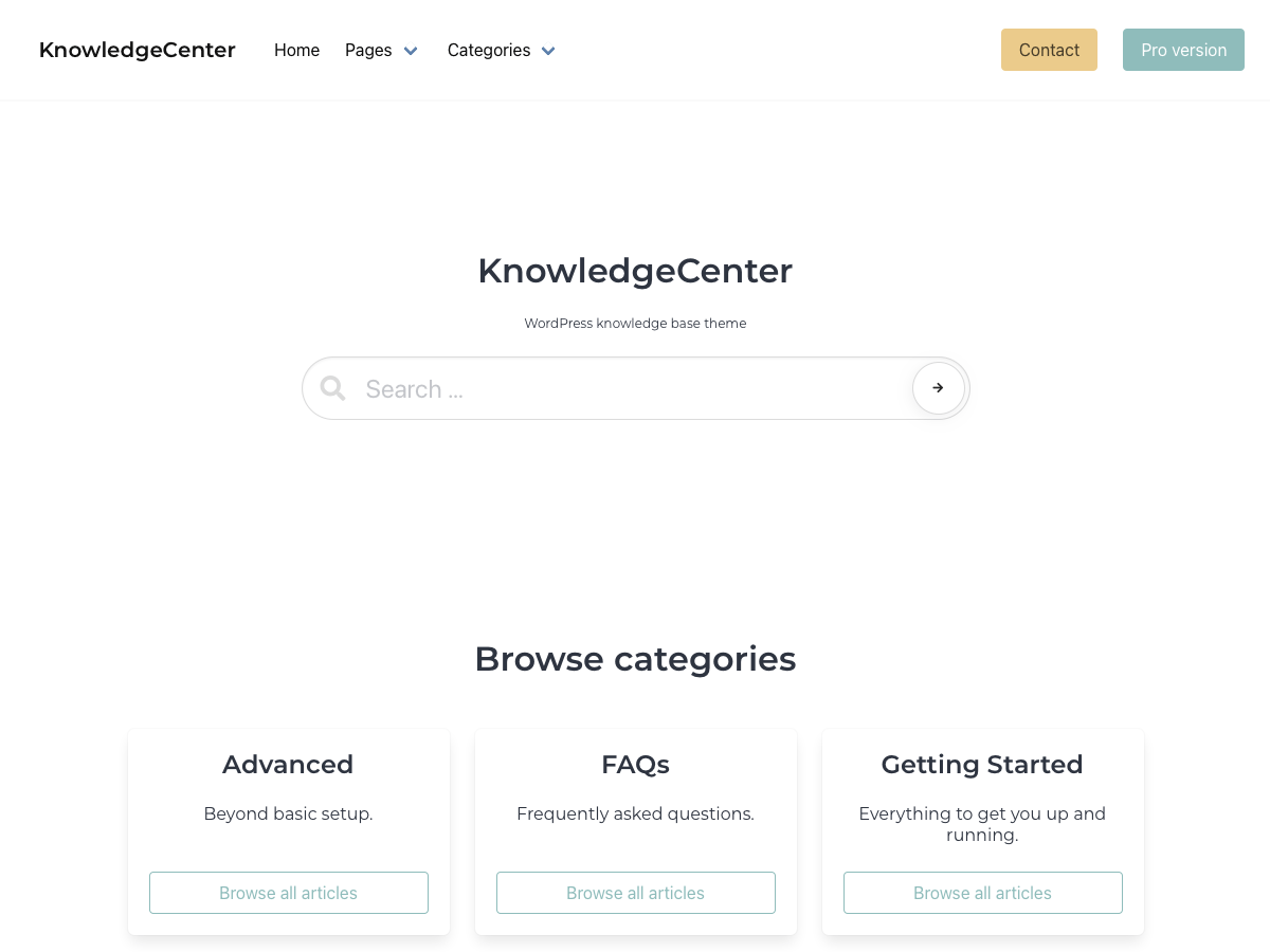 knowledgecenter theme websites examples