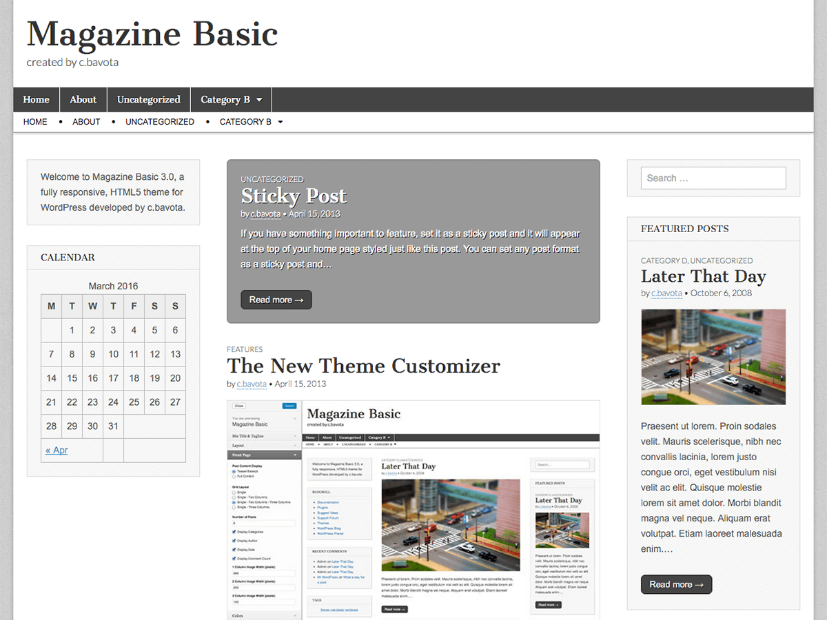 Magazine Basic website example screenshot