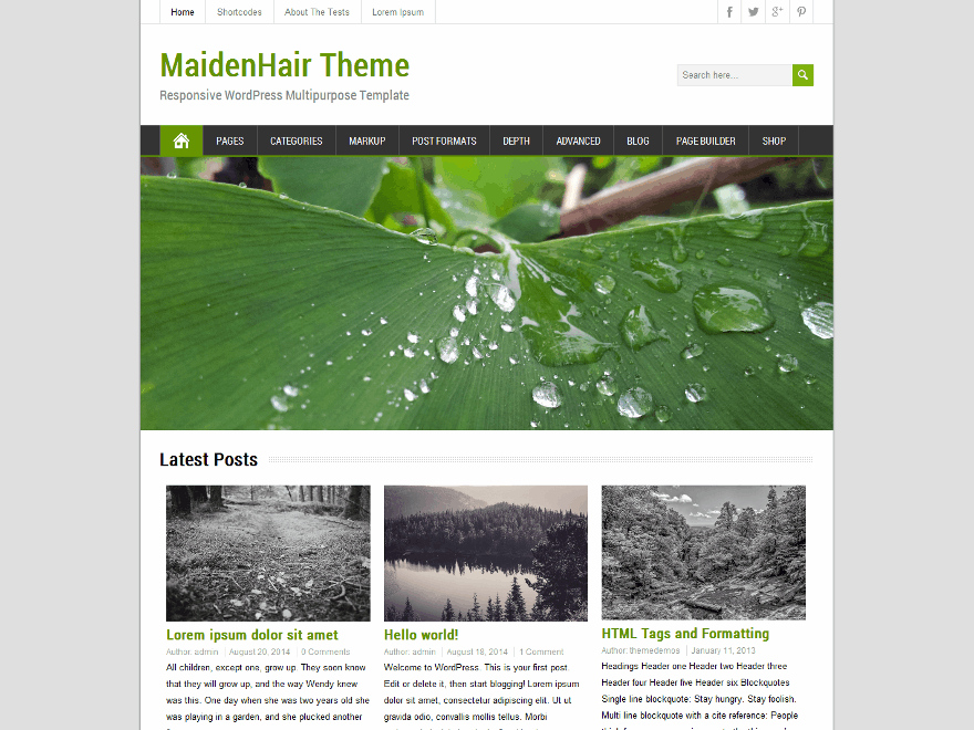 MaidenHair website example screenshot