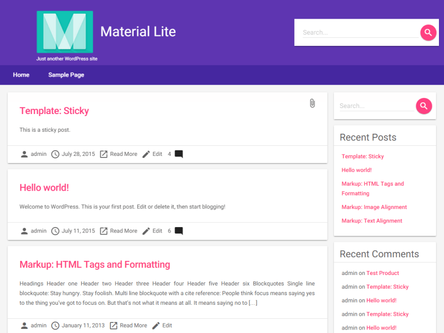 Material Lite theme websites examples