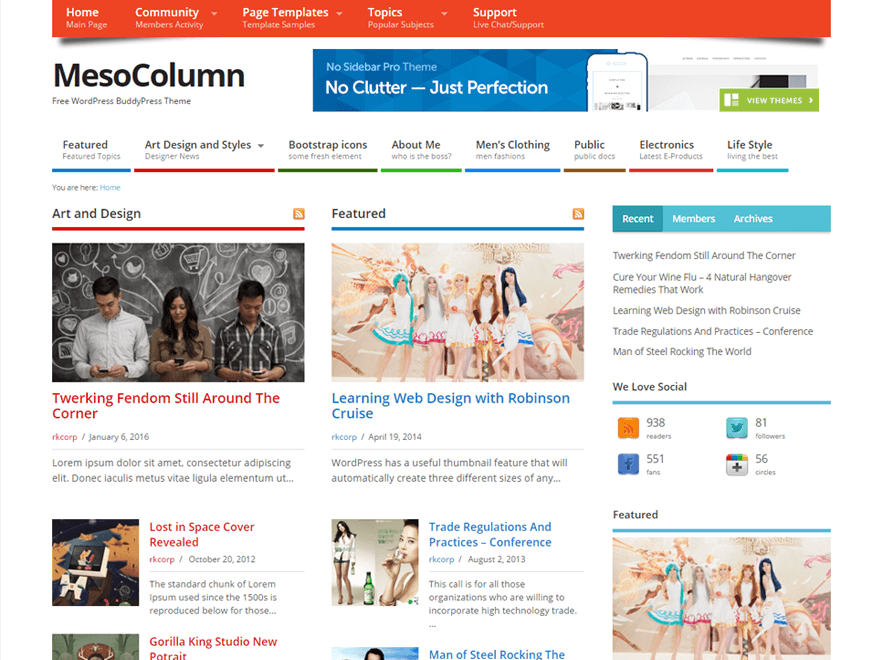 MesoColumn theme websites examples
