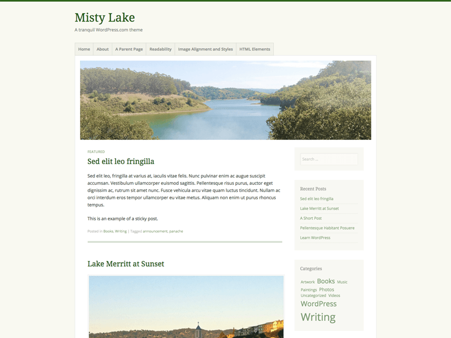 Misty Lake website example screenshot