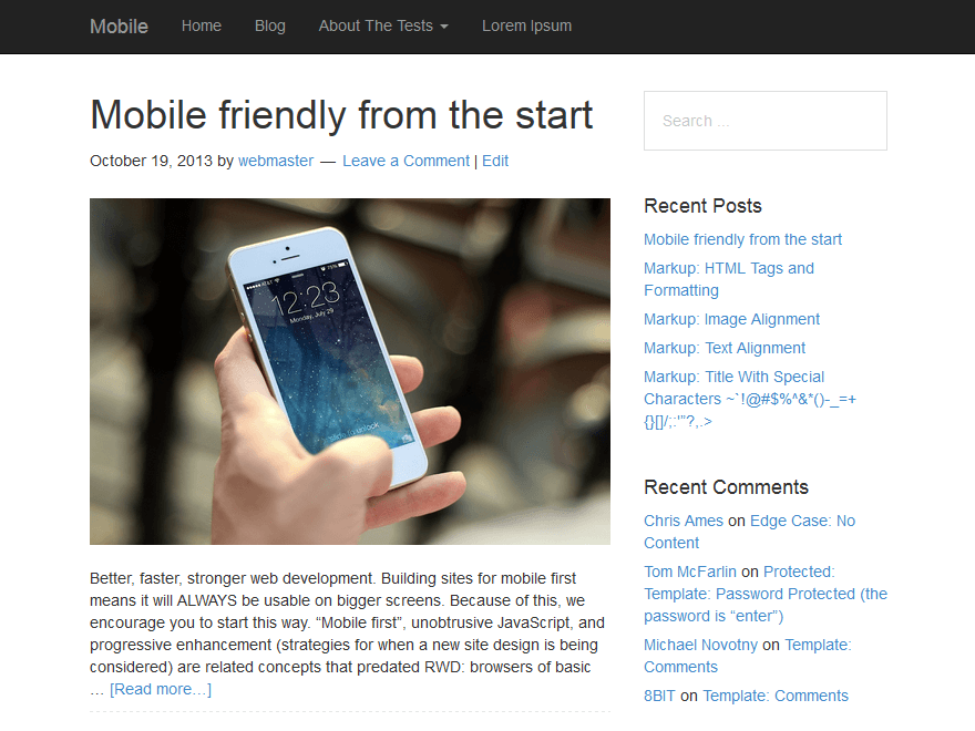 Mobile website example screenshot
