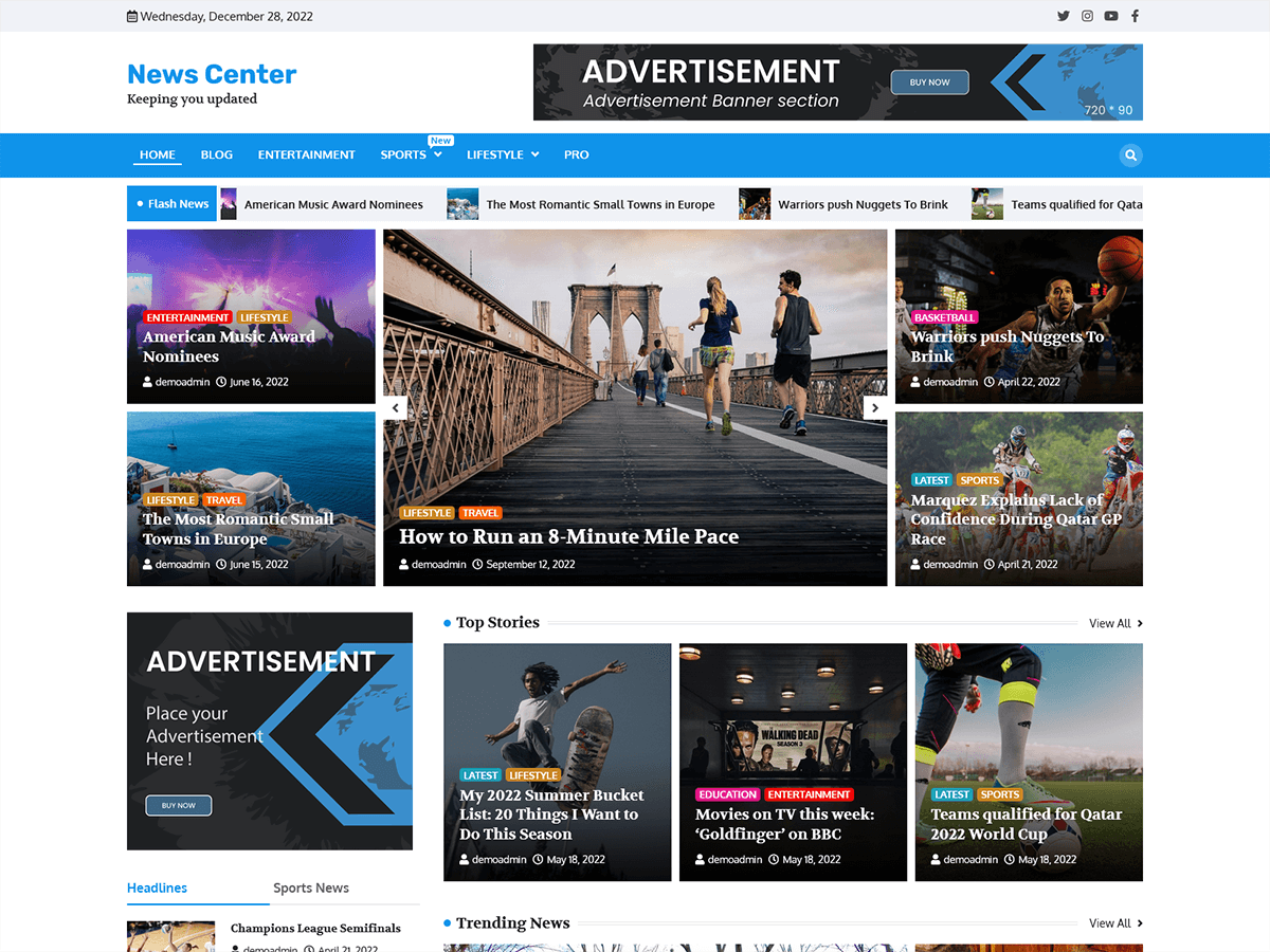news-center theme websites examples