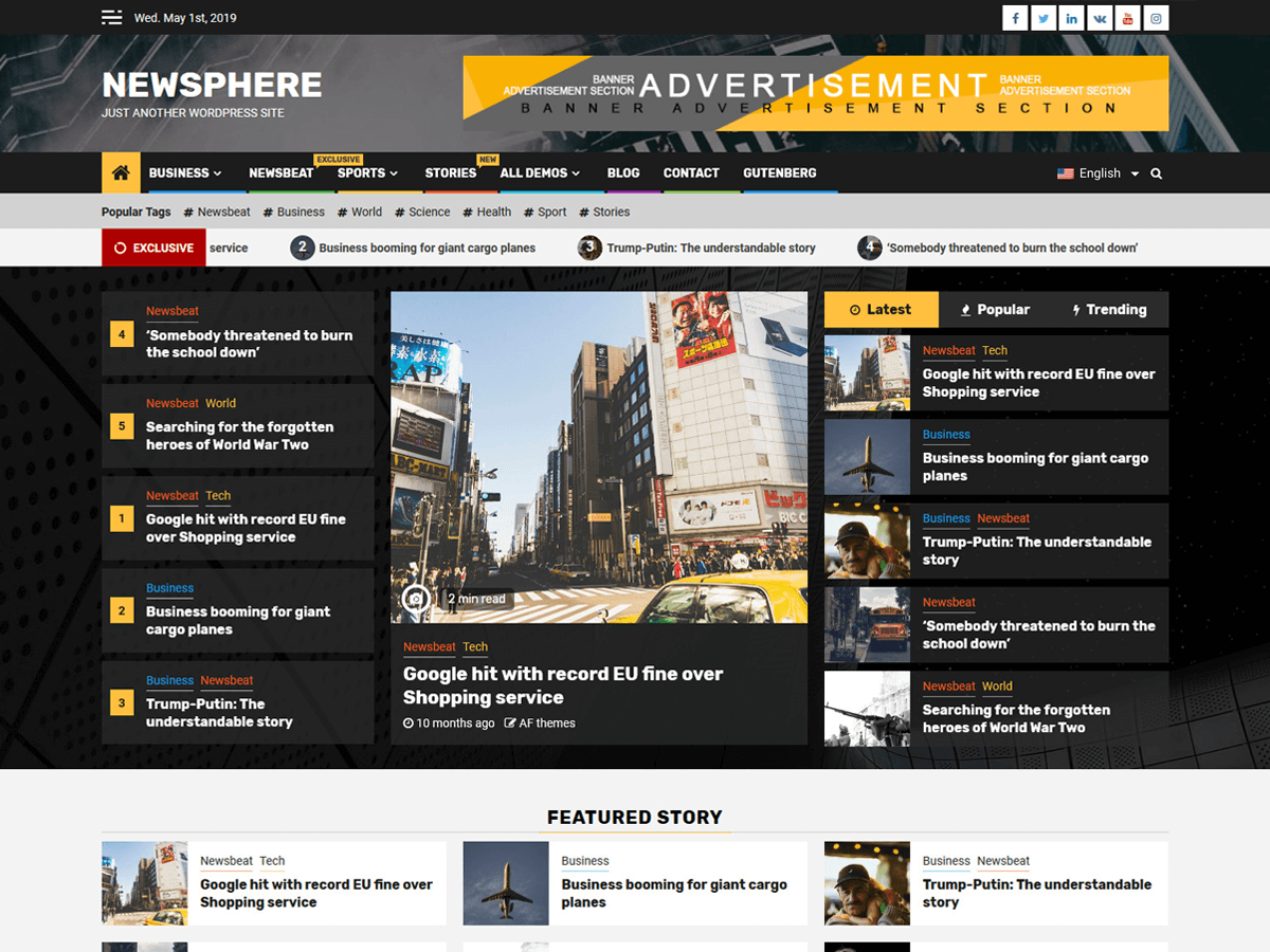Newsphere website example screenshot