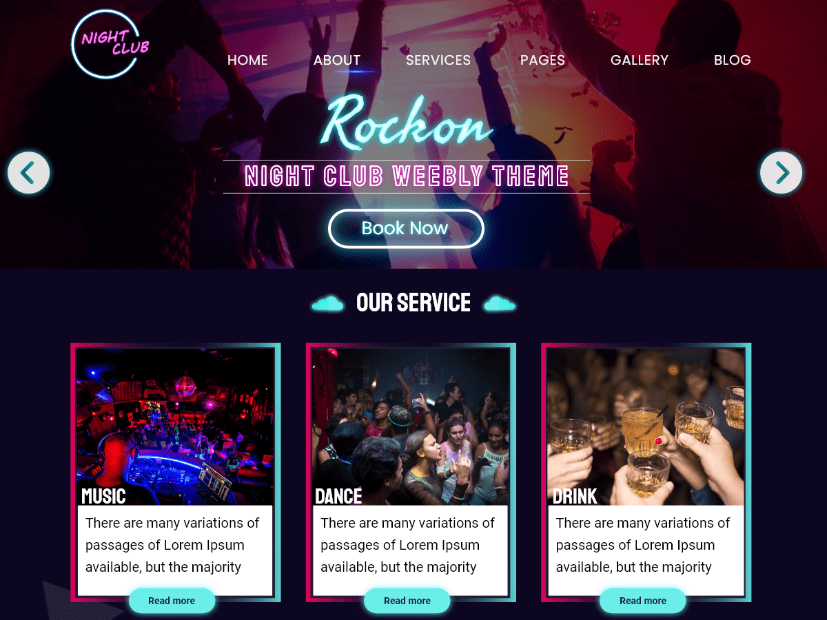 Night Club website example screenshot