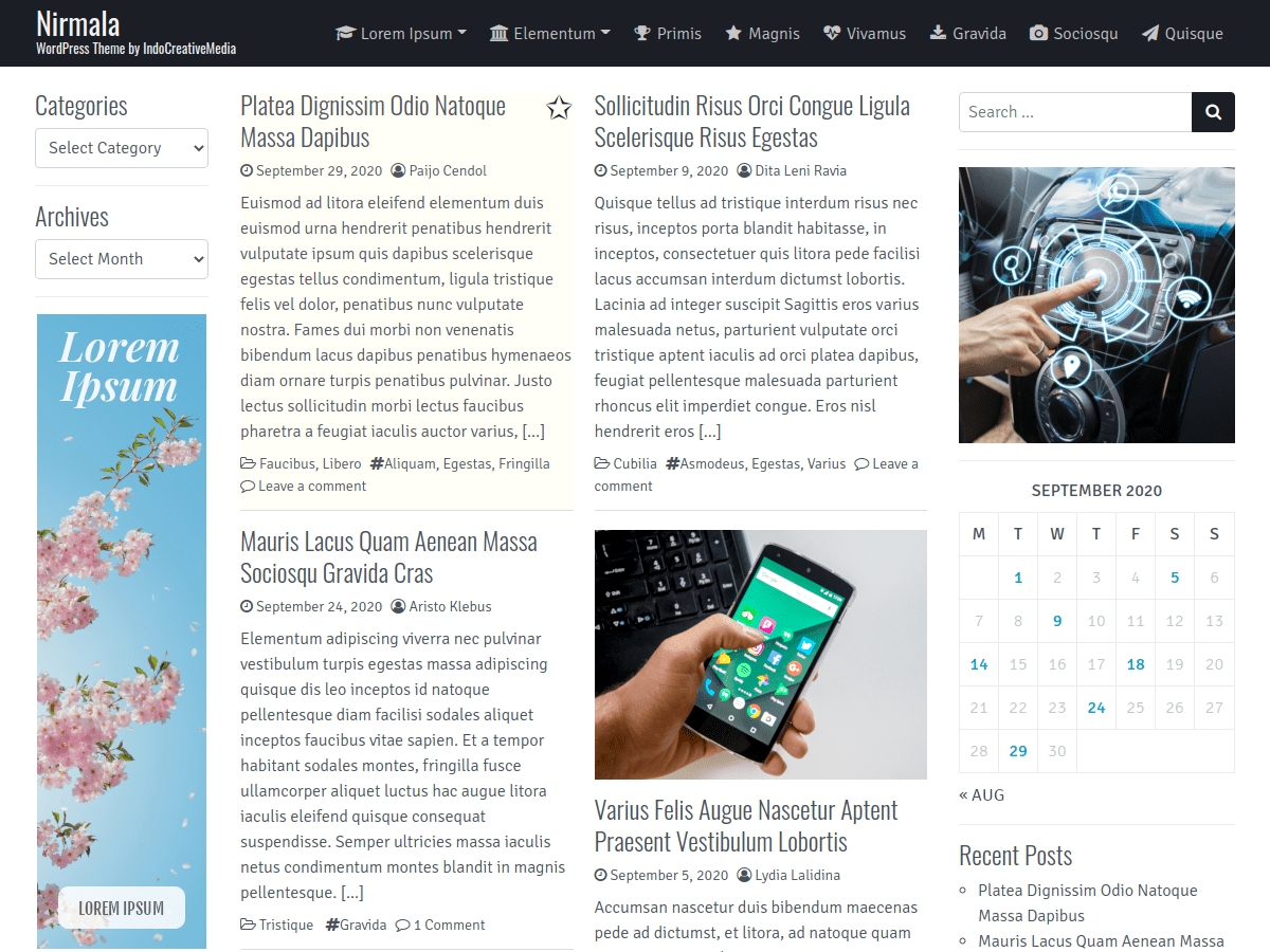 nirmala WordPress theme, websites list used nirmala theme nirmala theme websites examples