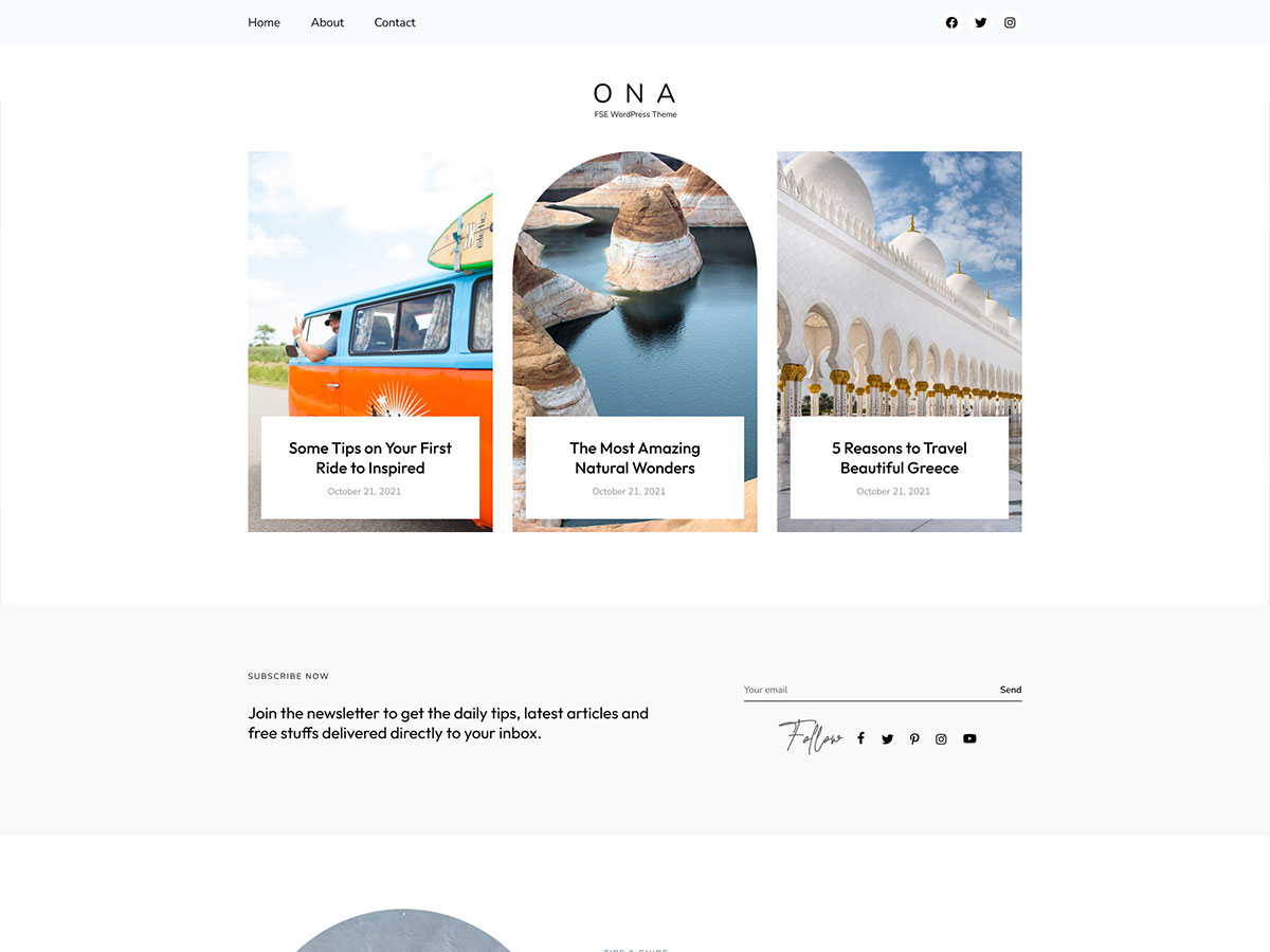 ona-travel theme websites examples