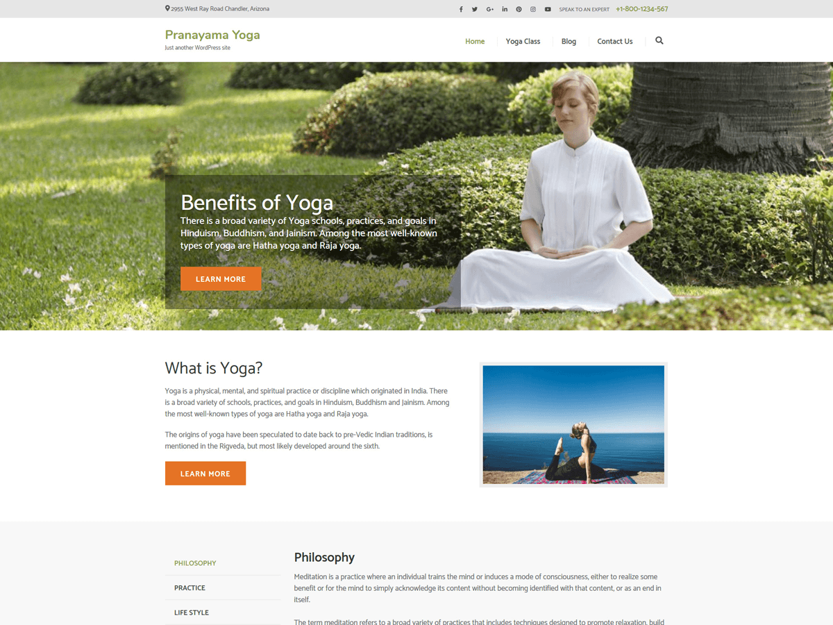 Pranayama Yoga website example screenshot