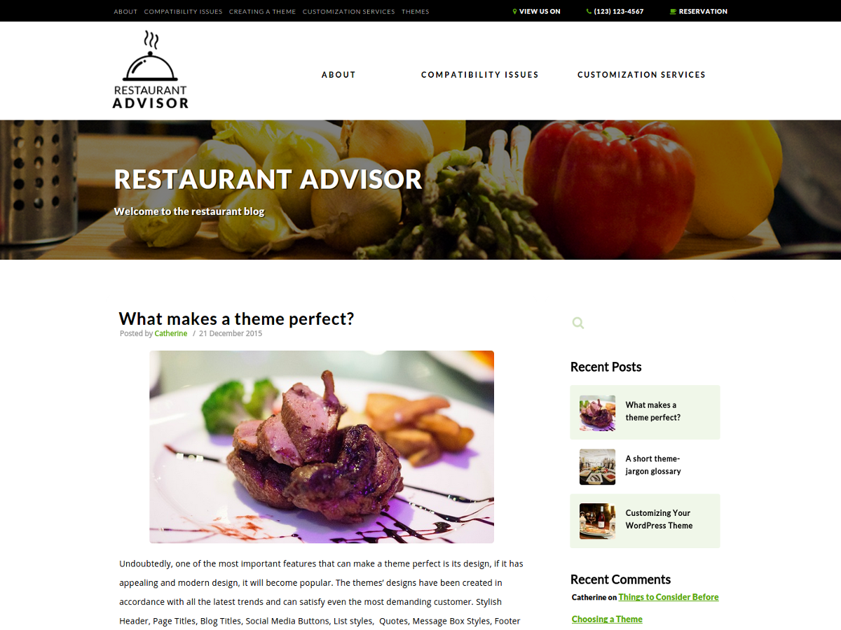 Restaurant Advisor website example screenshot