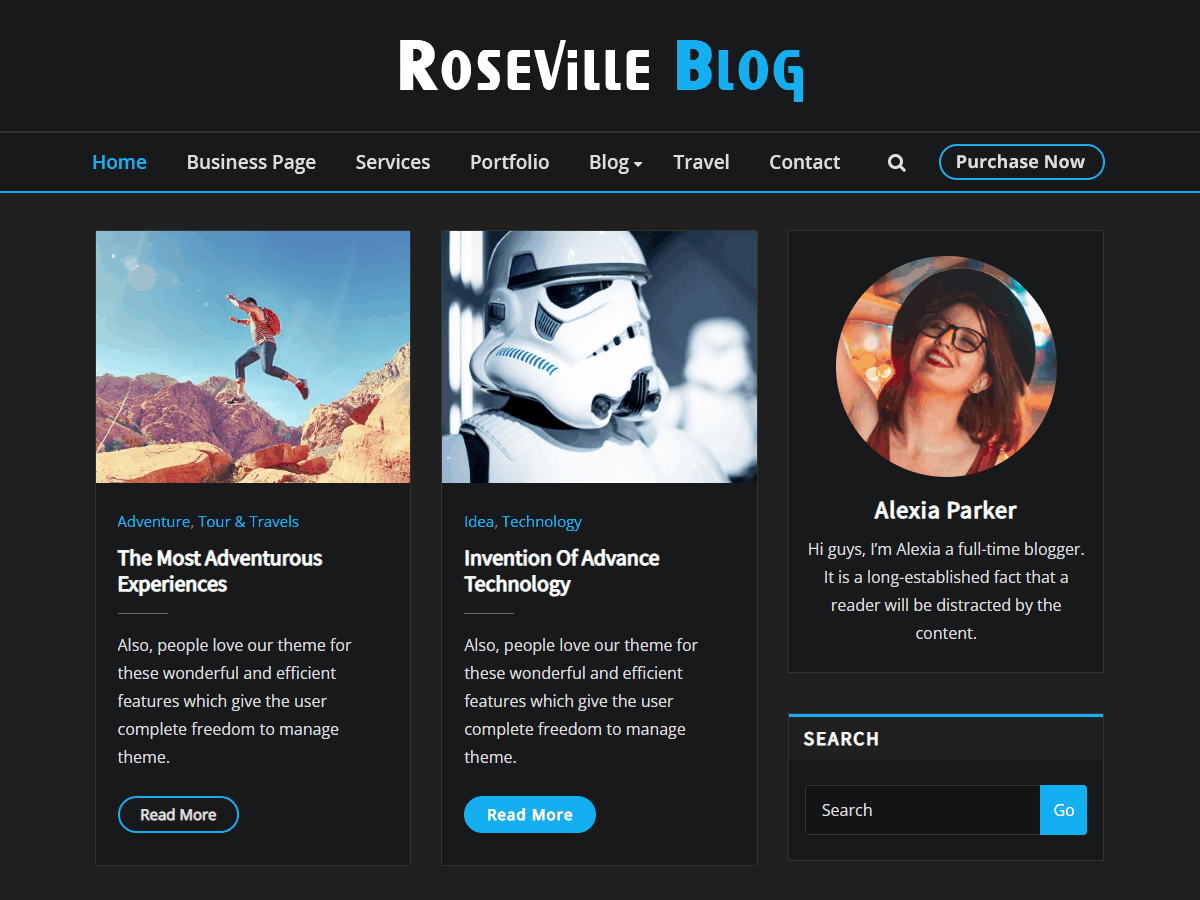 roseville-blog theme websites examples