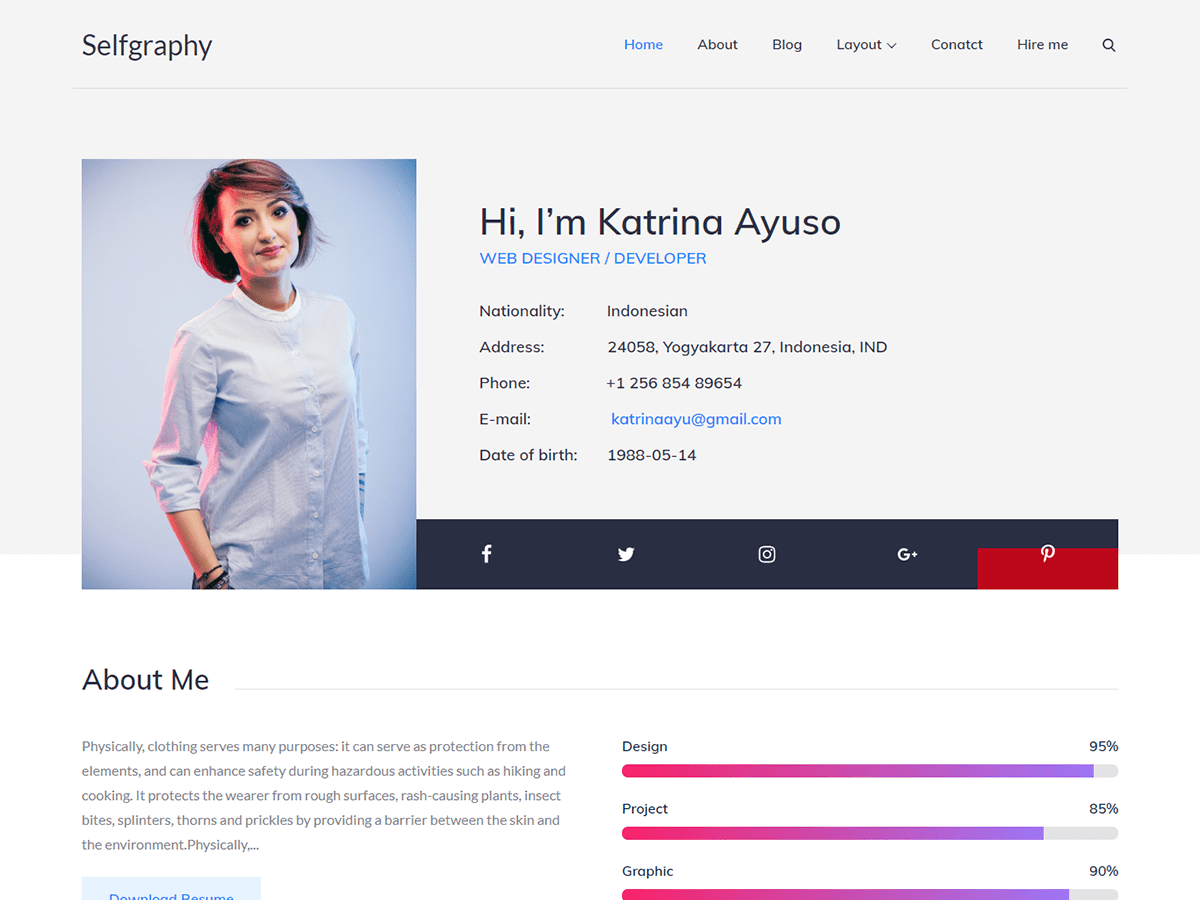 selfgraphy theme websites examples