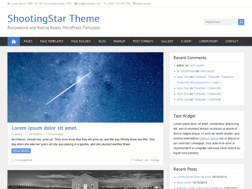 ShootingStar website example screenshot