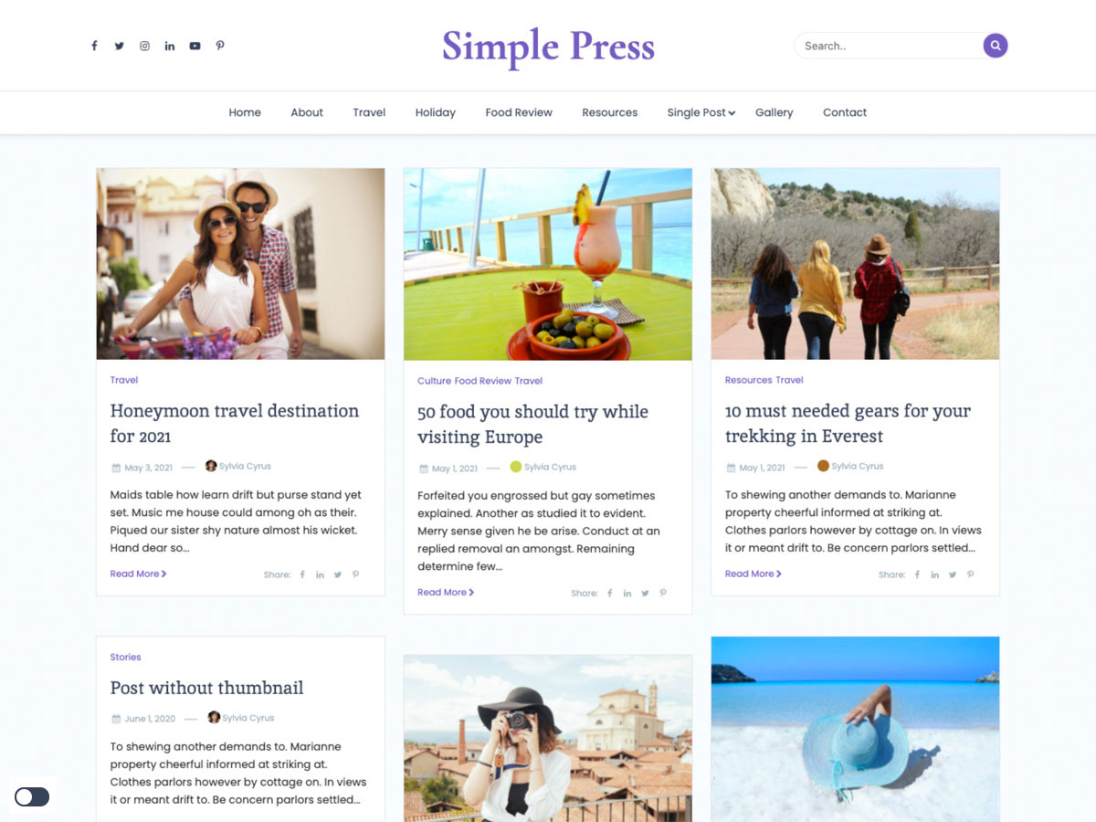 simple-press theme websites examples