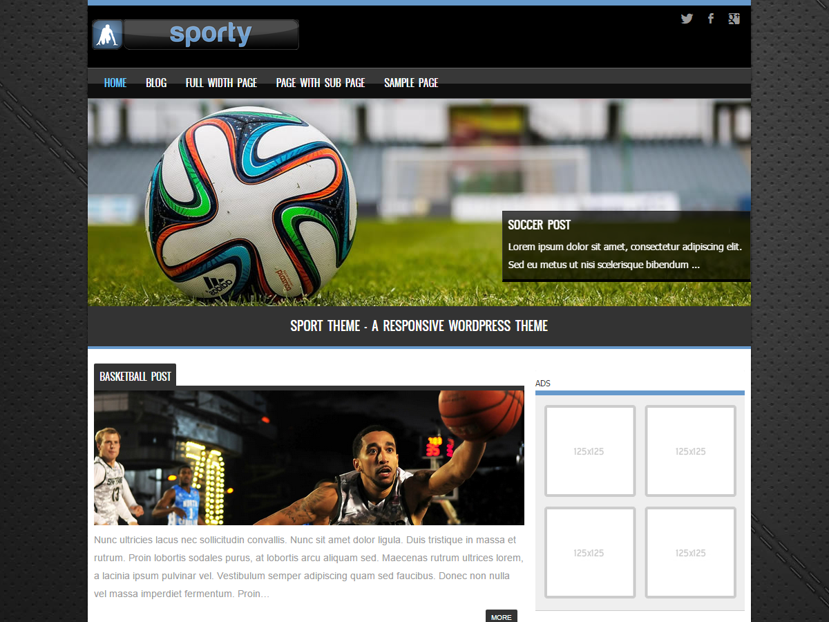 SPORTY website example screenshot