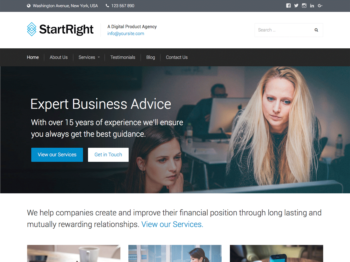 StartRight theme websites examples