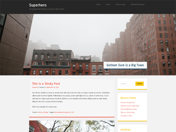 Superhero website example screenshot